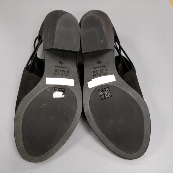 $235 EILEEN FISHER Nikki Peep Toe Sandal Booties Block Heel Black Leather 9.5 - Picture 10 of 10